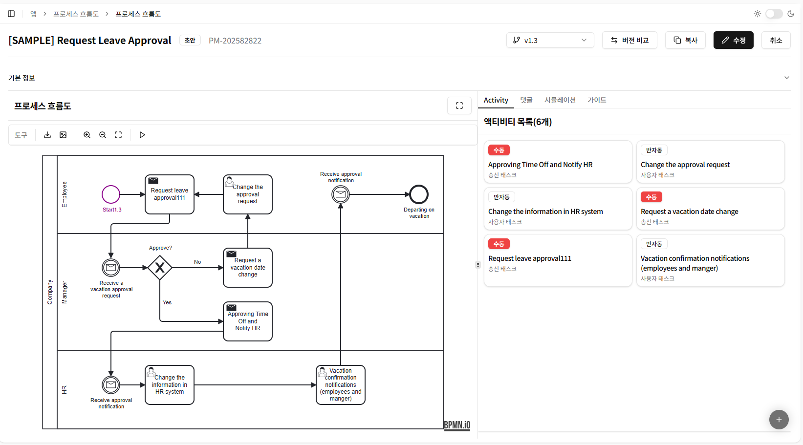 프로세스 맵 편집기 화면